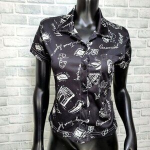 Y2K Charlotte Russe Womens S‎ Black White Button Front Crop Top Drama Theater